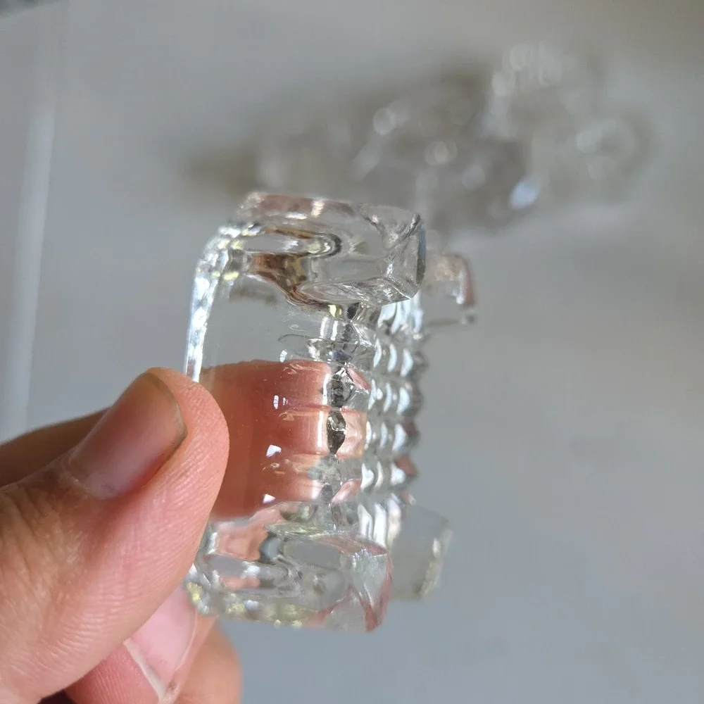 Vintage Rectangular Open Cut Glass Salt Dip Salt Cellars Clear Footed Set of 6